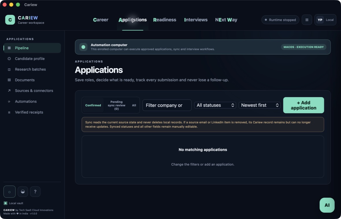 Cariew verified application pipeline
